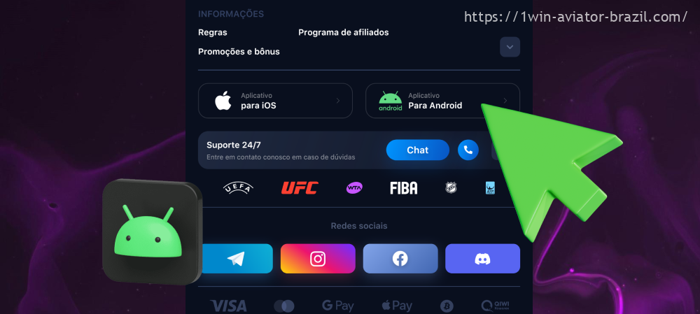 Os brasileiros com Android precisam selecionar seu sistema operacional e clicar no botão "Download" para iniciar o processo de download do 1win Aviator